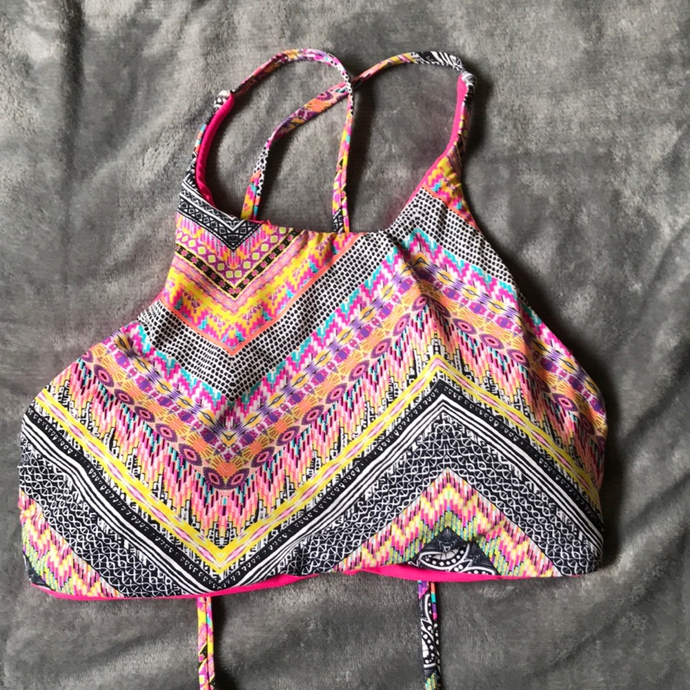 High neck swim suit top with laced back